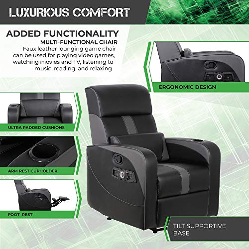 Black Recliner Gaming Chair with Bluetooth Audio System and Footrest K9289