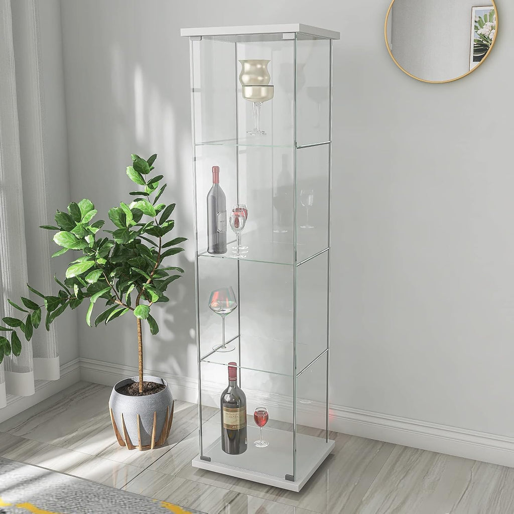 Glass Display Cabinet 4 Shelves with Door White X114