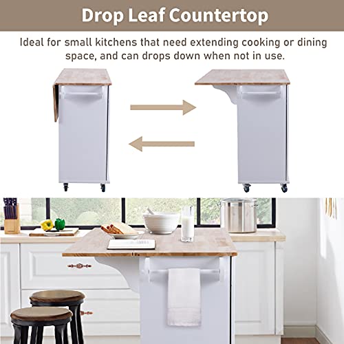 Grey Rolling Kitchen Cart with Drop Leaf, 2 Doors, 3 Drawers A971682