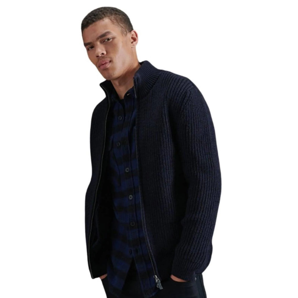 Navy Zip Through Cardigan W12351