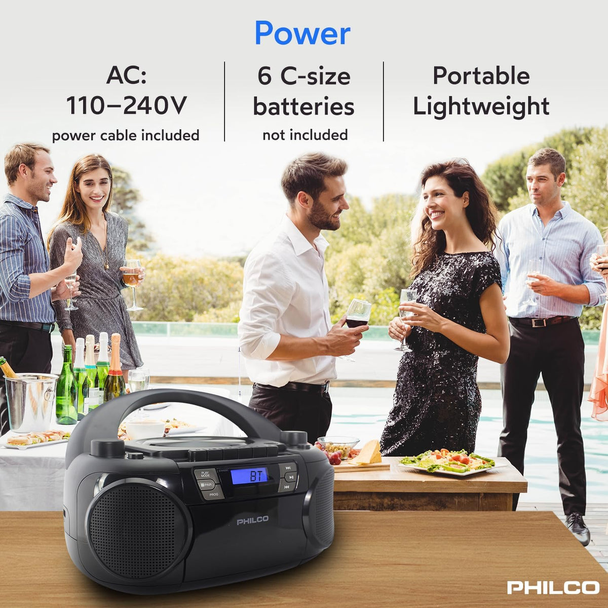 Bluetooth CD Boombox with Cassette, MP3 CD USB Playback, 12 watts J4212
