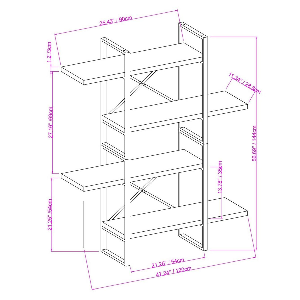 4 Shelf Display Bookcase, Brown H562
