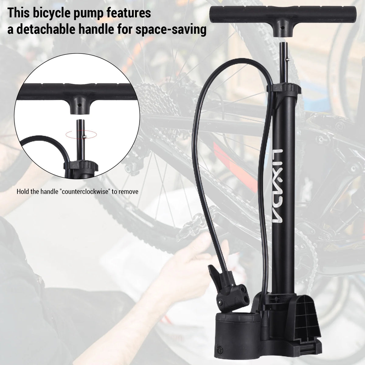 Bike Floor Pump with Pressure Gauge 230PSI, Folding Pedal, Presta/Schrader Valve A4165