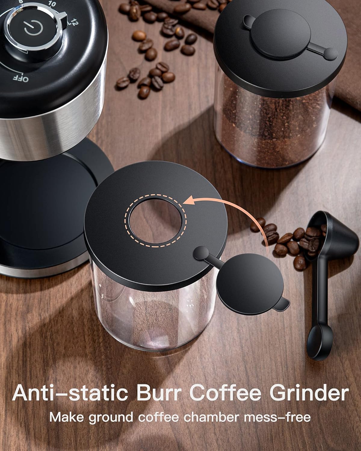 Stainless Steel Conical Burr Coffee Grinder with 35 Grind Settings D879