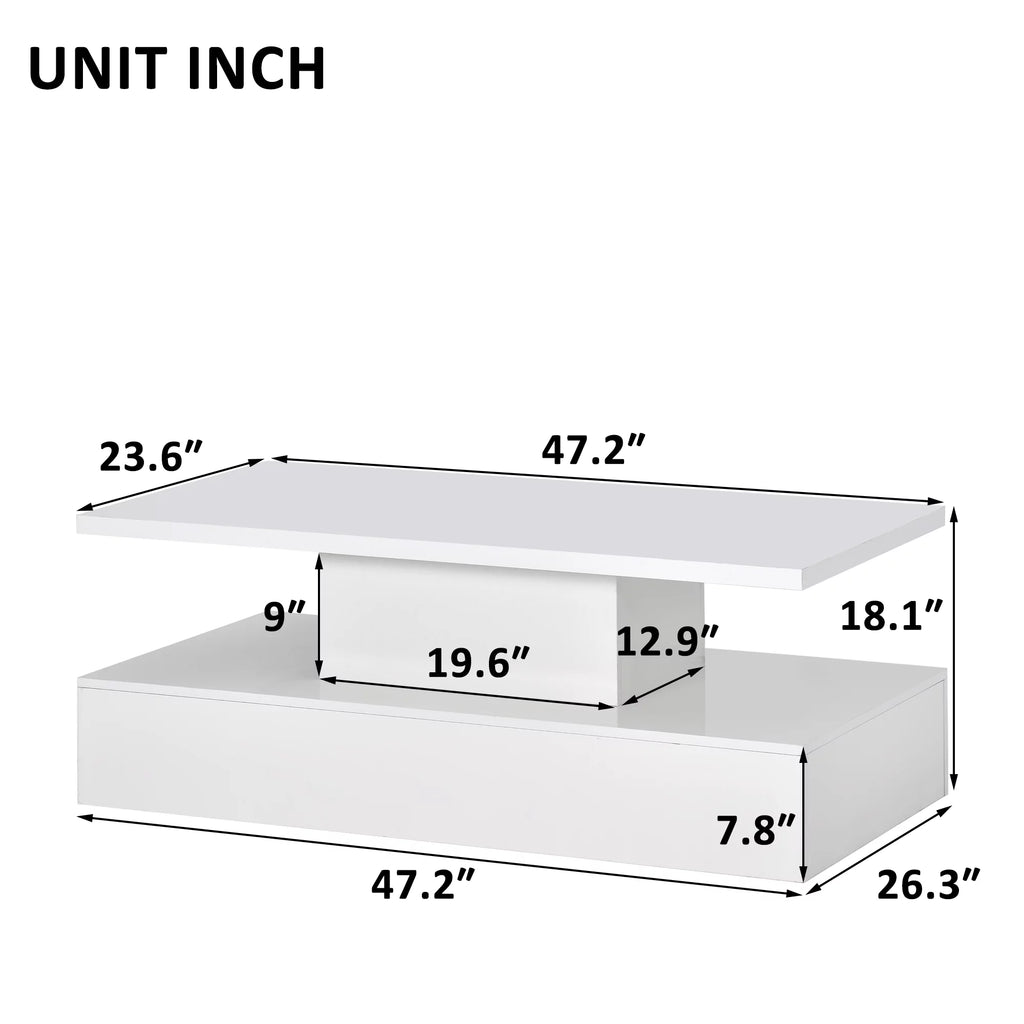 White Coffee Table with LED Lighting and Remote Control F2823