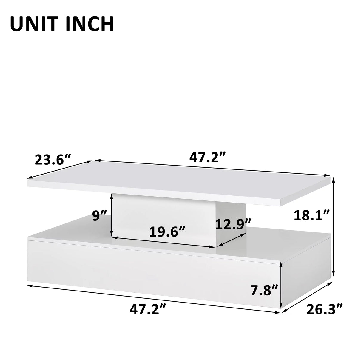 White Coffee Table with LED Lighting and Remote Control F2823