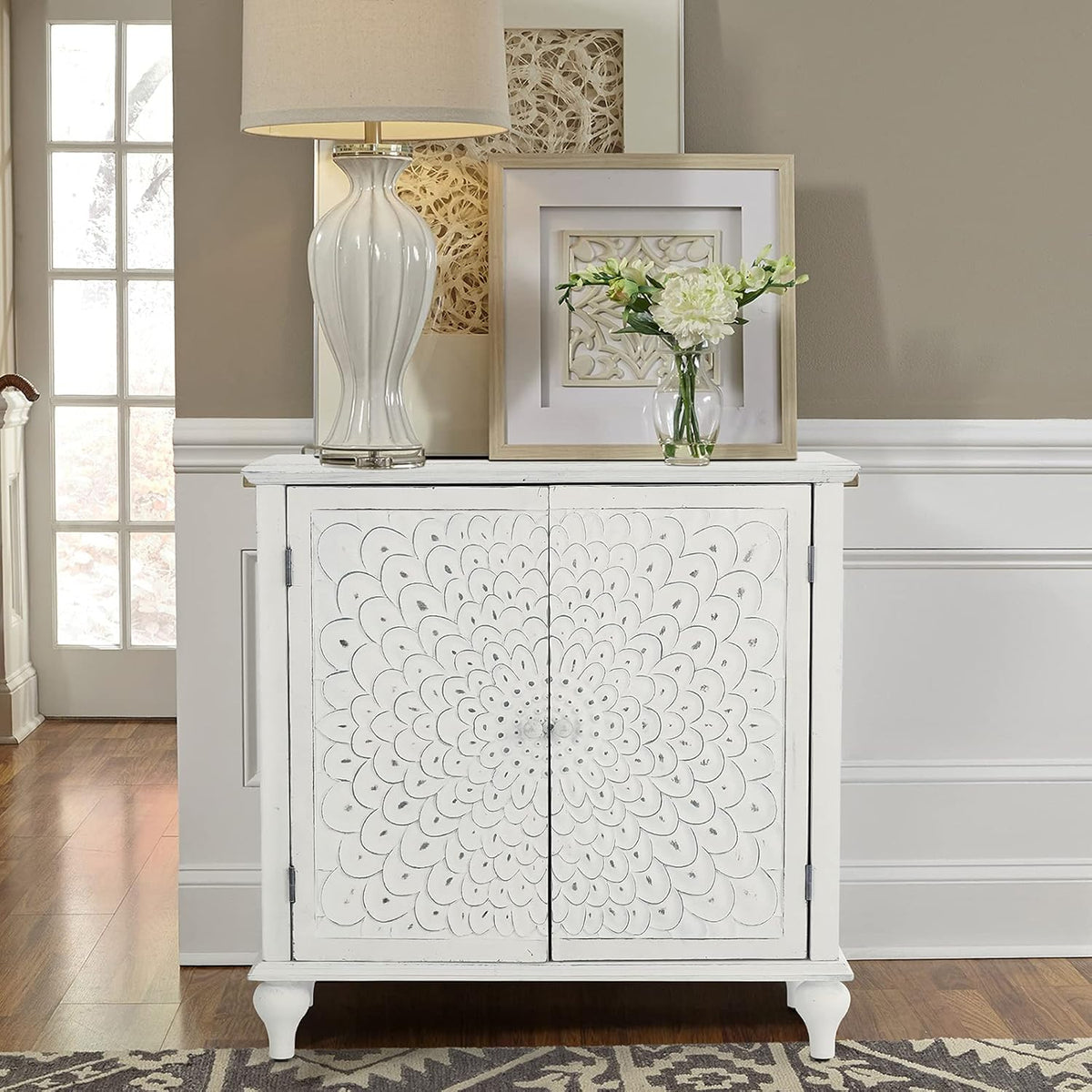 White Accent Cabinet with 2 Doors Storage Sideboard Buffet Cabinet Q8456