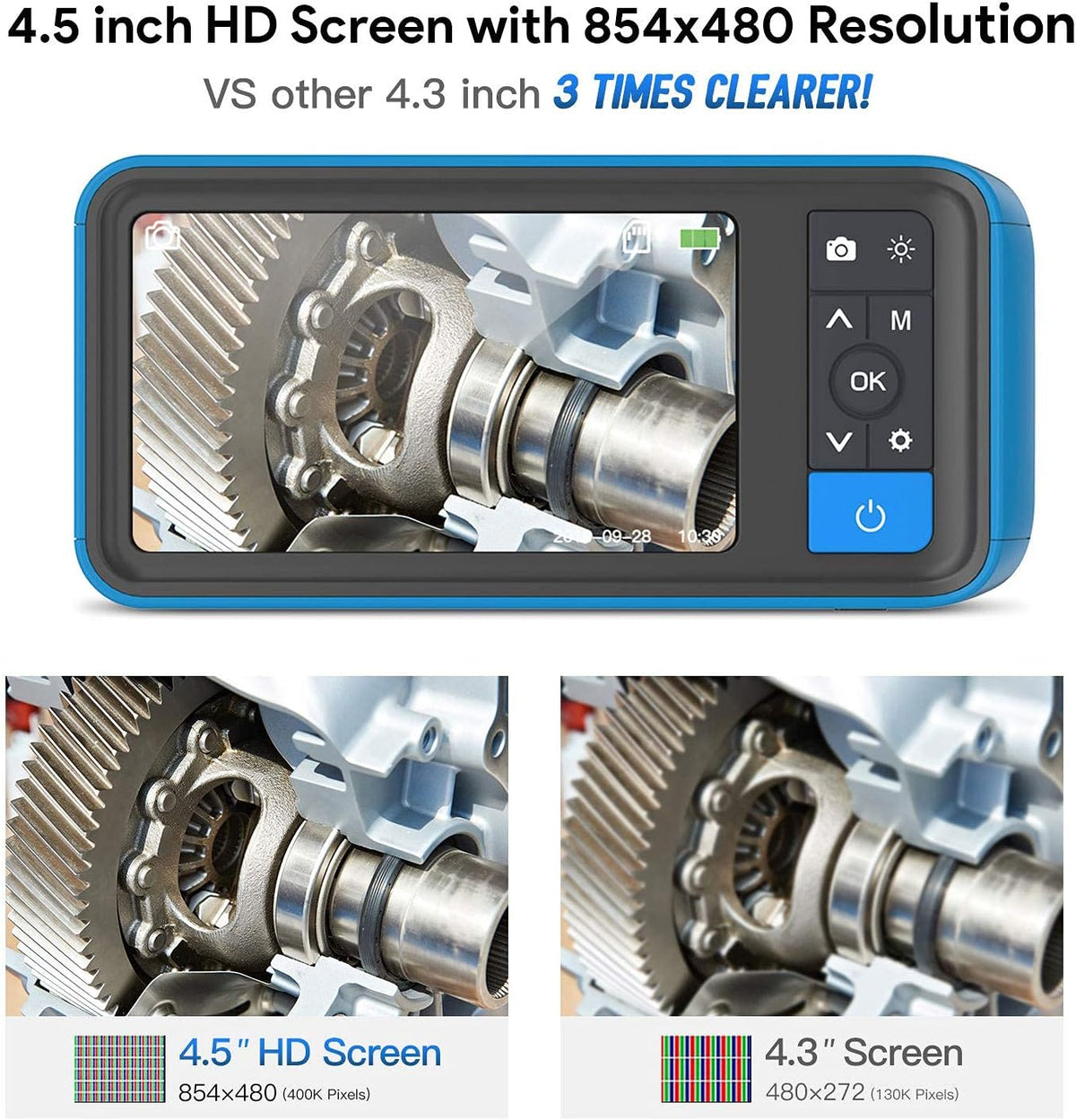 Endoscope 1080P HD Digital Borescope Camera Waterproof 4.5 Inch IPS Screen with 6 LED Lights, Semi-Rigid Cable, 32GB TF Card and Tool Bag (16.5FT) D5798