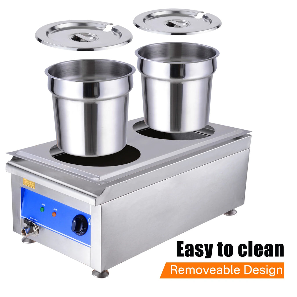 1200W Dual Pots Countertop Food Warmer Stainless Steel Commercial Bain Marie Z8360