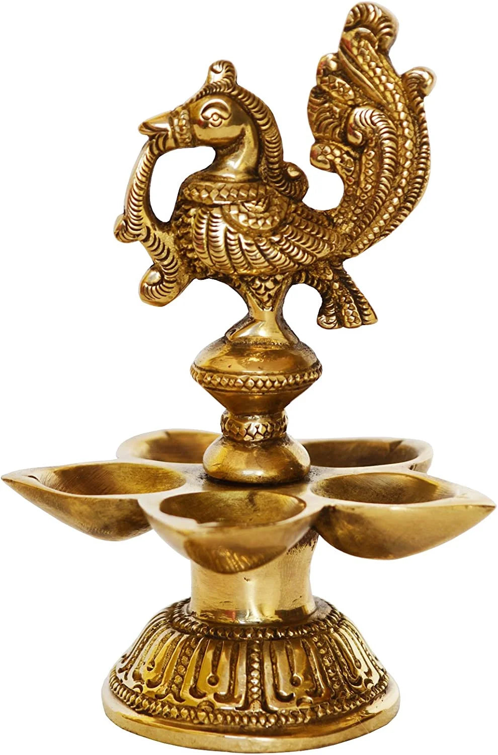 Brass Peacock Oil Lamp Pair of Five Wicks Decorative Metal Lamp (Pack of 2) X729986
