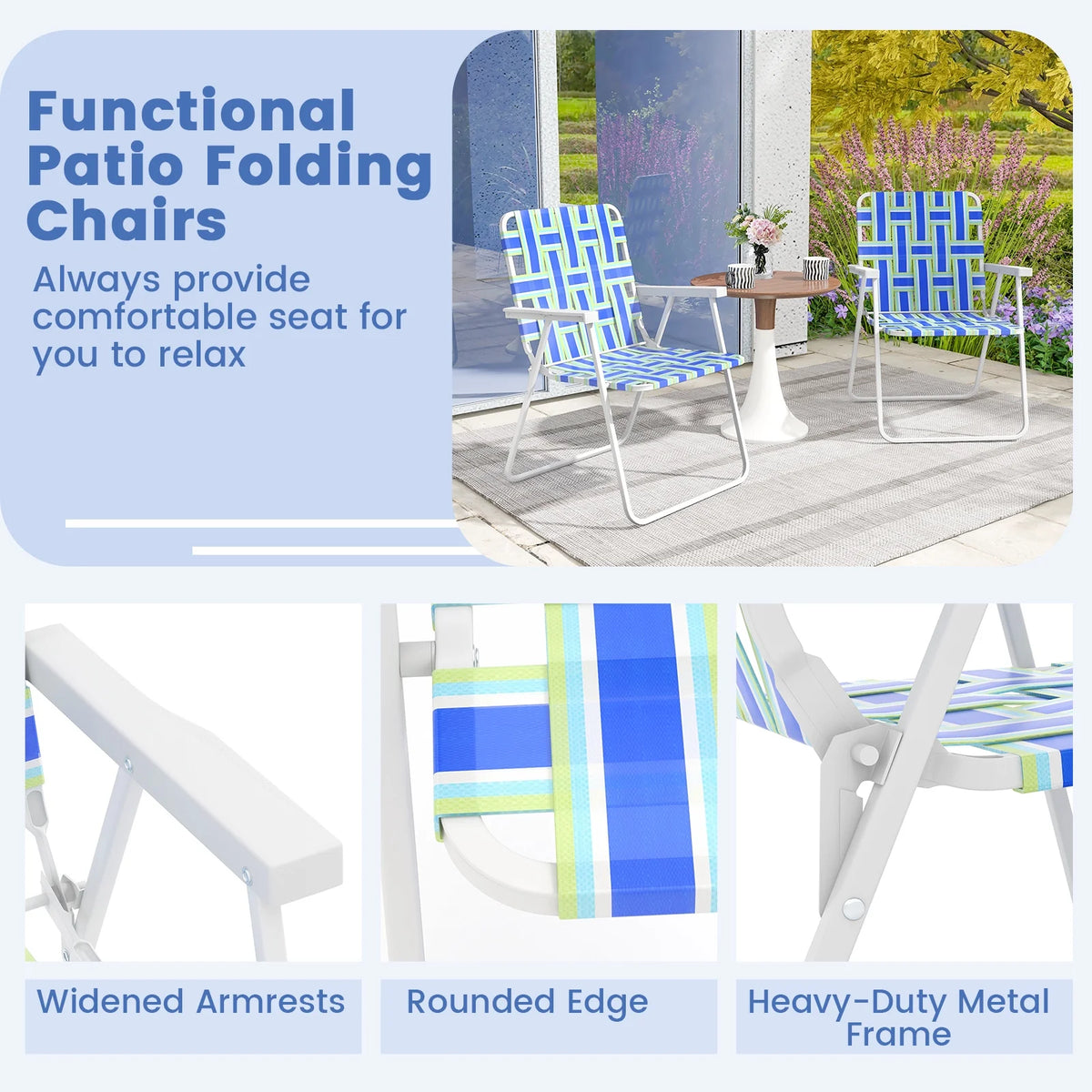 2PCS Lightweight Folding Beach Chair Blue H449