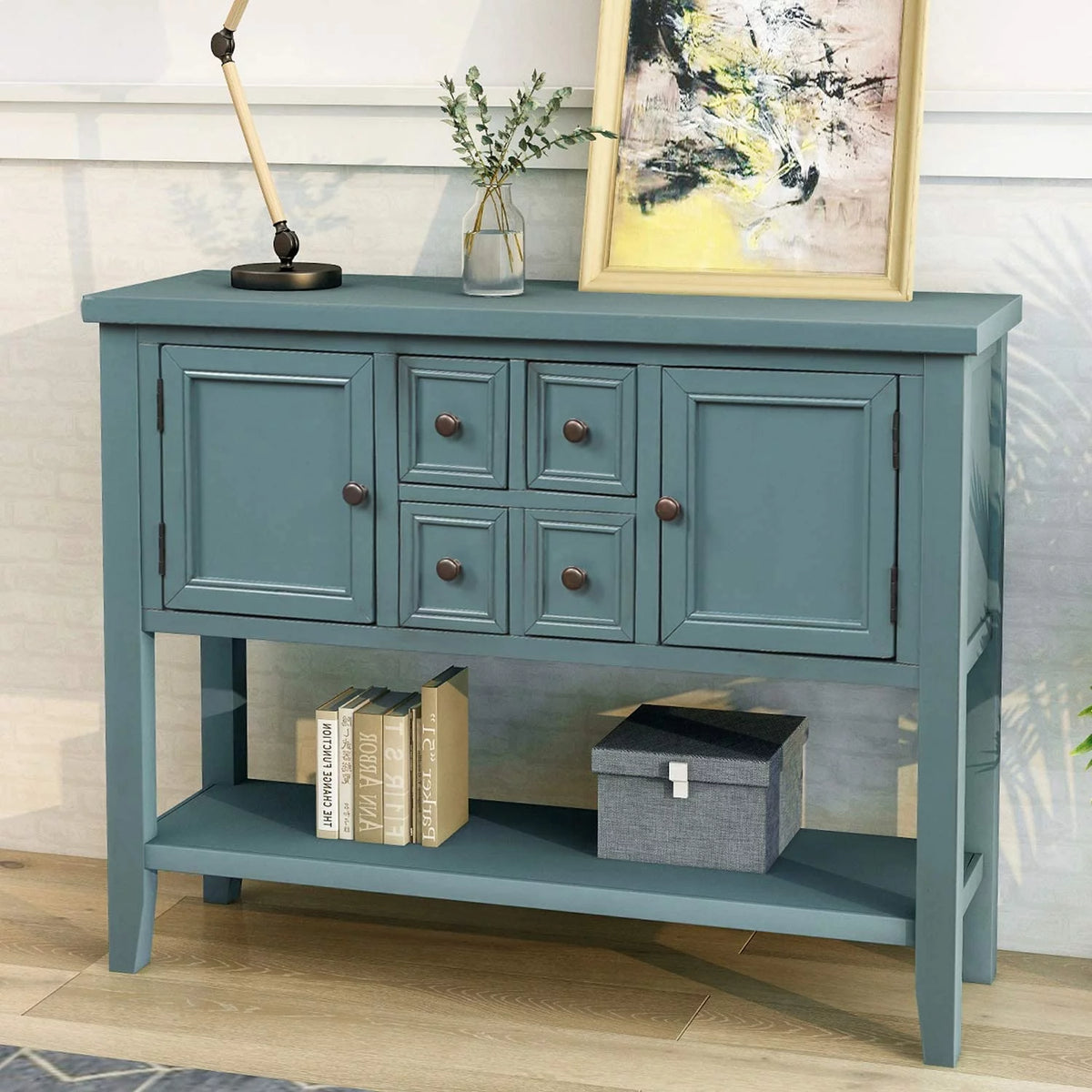Console Table with Storage Drawers Cabinets and Bottom Shelf M25062