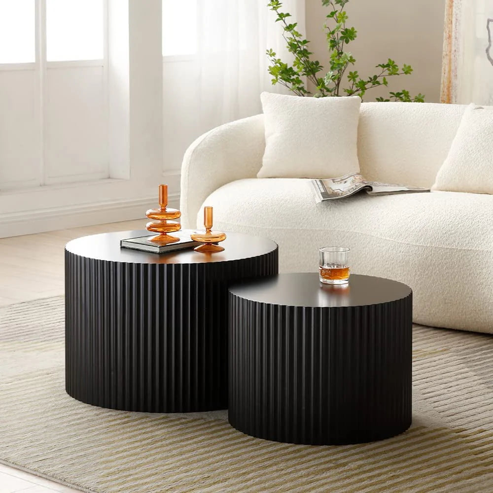 Black Round Wooden Nesting Coffee Table Set of 2 T7463