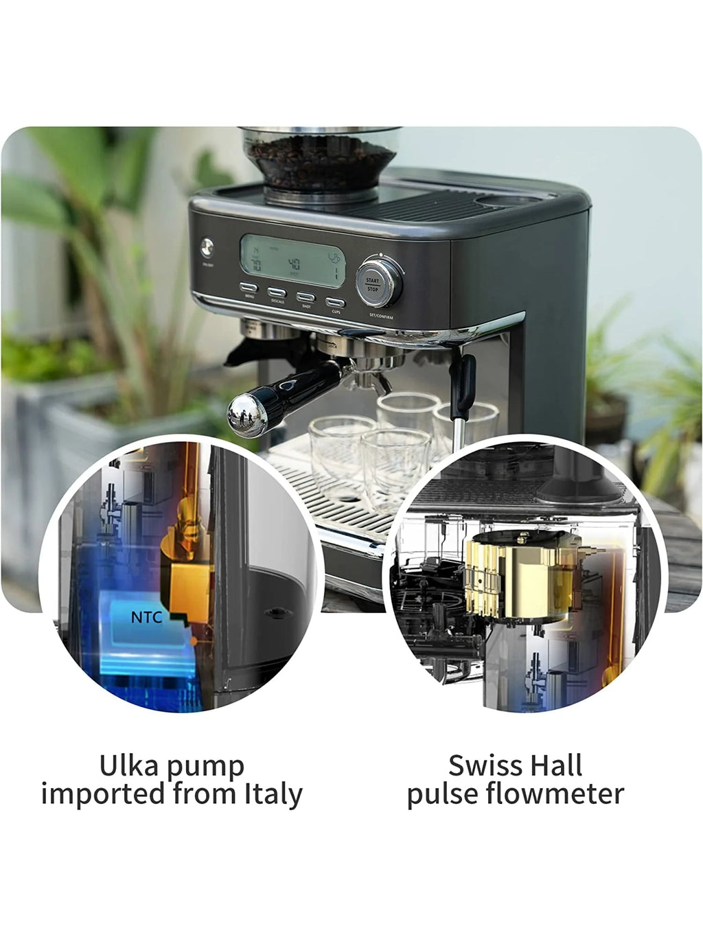 All in One Espresso Machine with Coffee Grinder and Milk Steam Wand S502