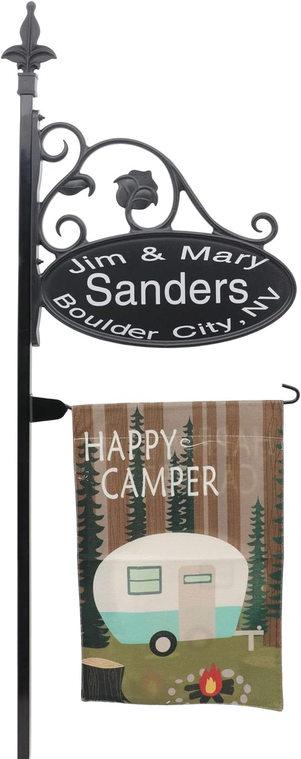 Double Sided Reflective Camping RV Park Sign with Flag I1944