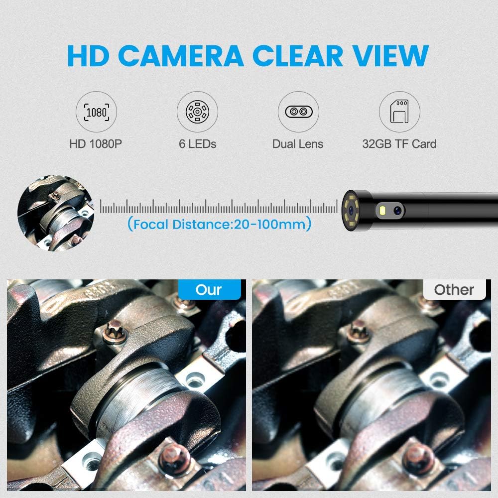 Endoscope 1080P HD Digital Borescope Camera Waterproof 4.5 Inch IPS Screen with 6 LED Lights, Semi-Rigid Cable, 32GB TF Card and Tool Bag (16.5FT) D5798