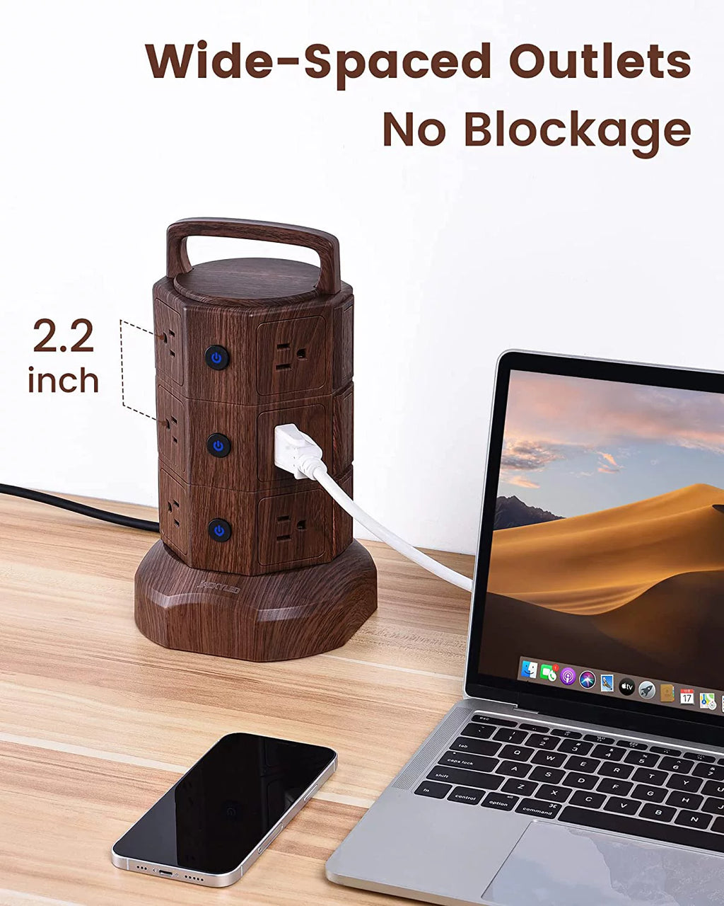 6 USB Ports 12 AC Outlets Power Strip Tower J6931