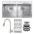 Double Basin Drop-In Kitchen Sink with Faucet H6502
