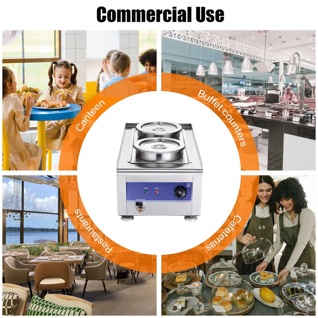 1200W Dual Pots Countertop Food Warmer Stainless Steel Commercial Bain Marie Z8360