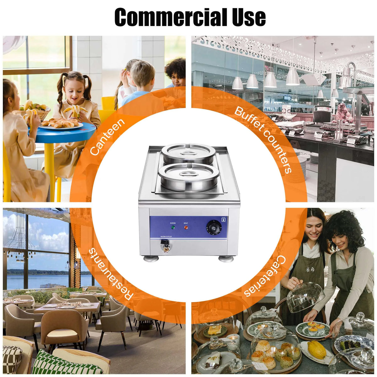 1200W Dual Pots Countertop Food Warmer Stainless Steel Commercial Bain Marie Z8360