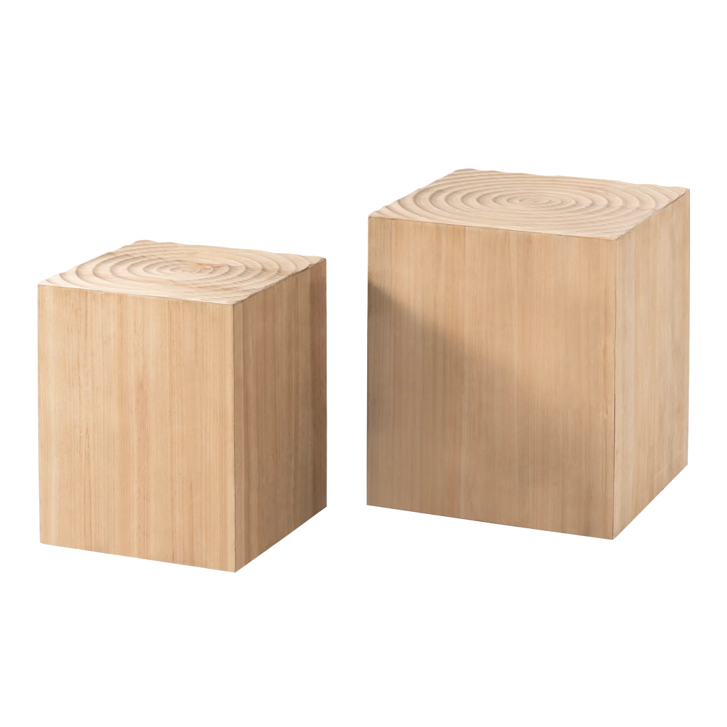Set of 2 Natural Wood Tree Ring Pattern End Table I582808