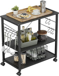 3 Tier Metal Kitchen Cart with Wheels and 10 Hooks B929