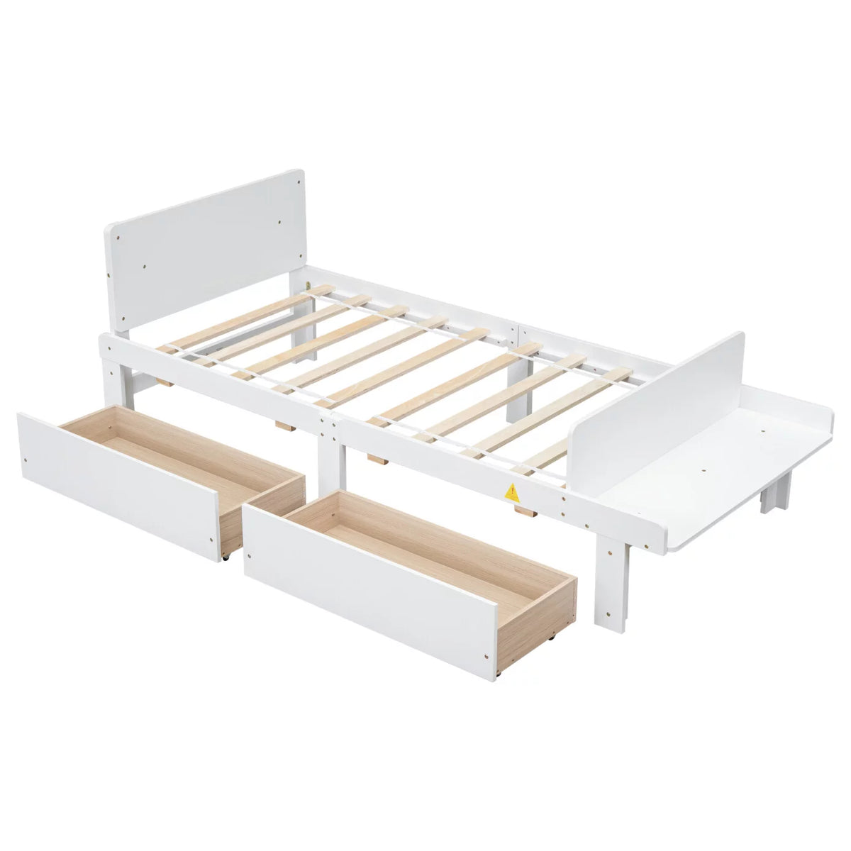 White Twin Size Wood Platform Bed Frame with 2 Storage Drawers K607