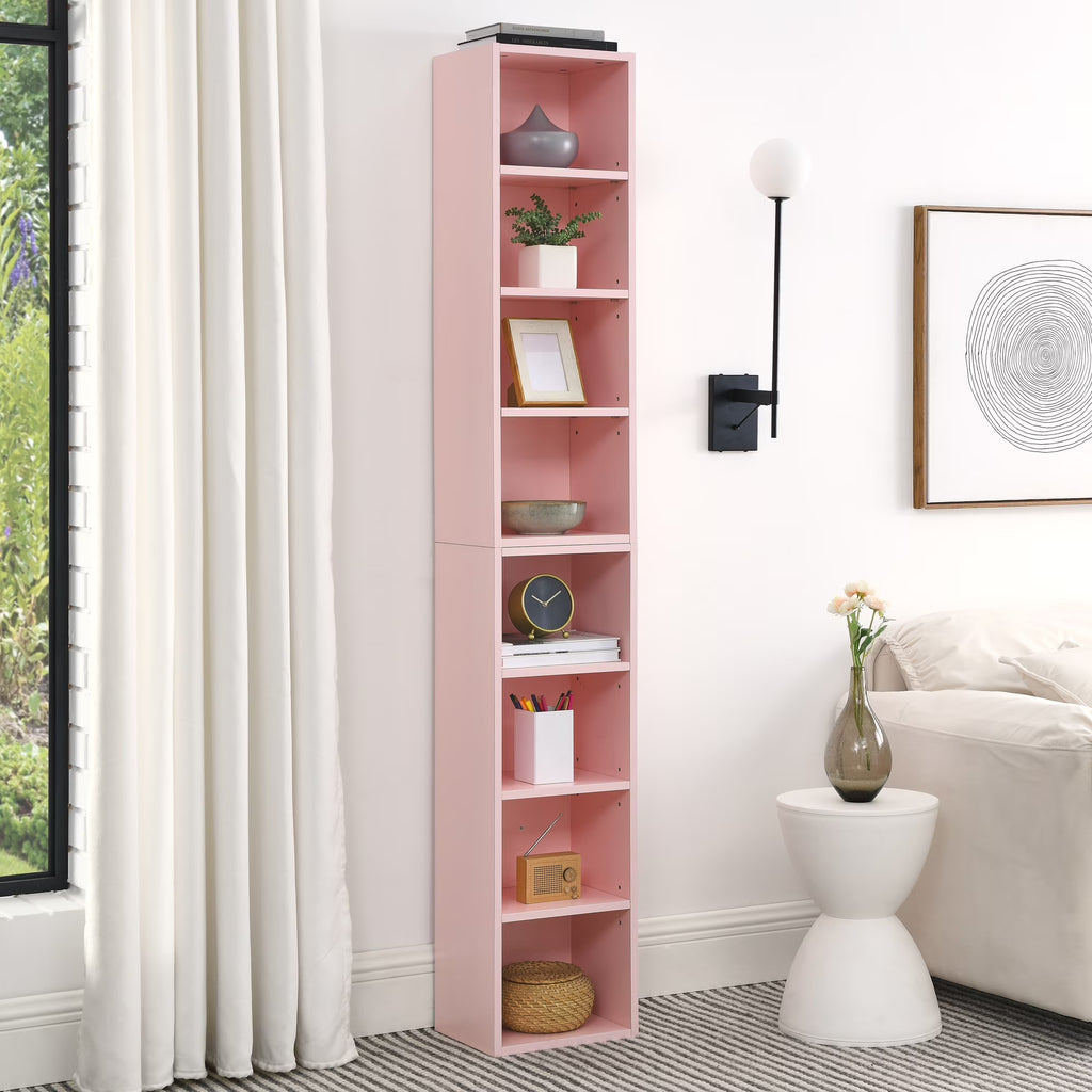 8-Tier Tall Narrow Bookcase with Adjustable Shelves E50569