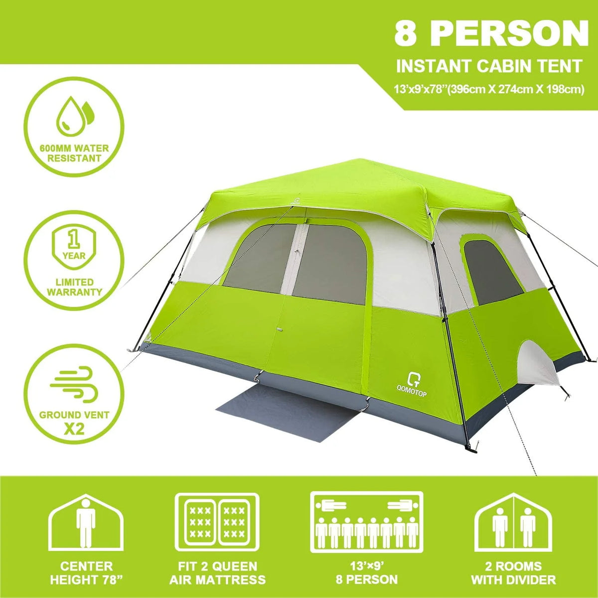 8 Person Instant Waterproof Camping Tent W742446