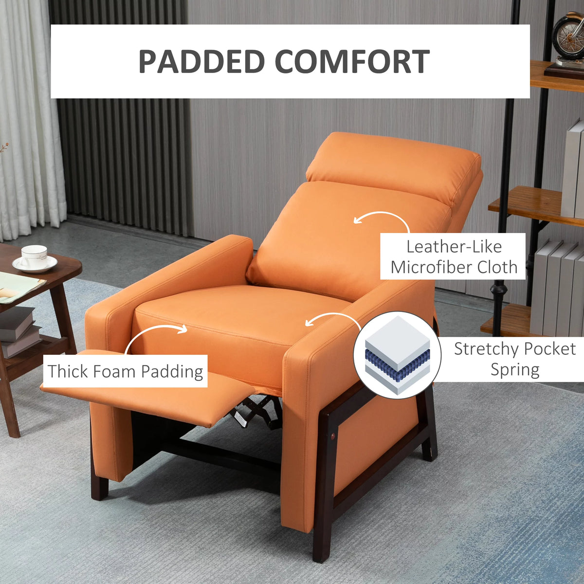 Orange Manual Recliner Chair with Footrest W5871
