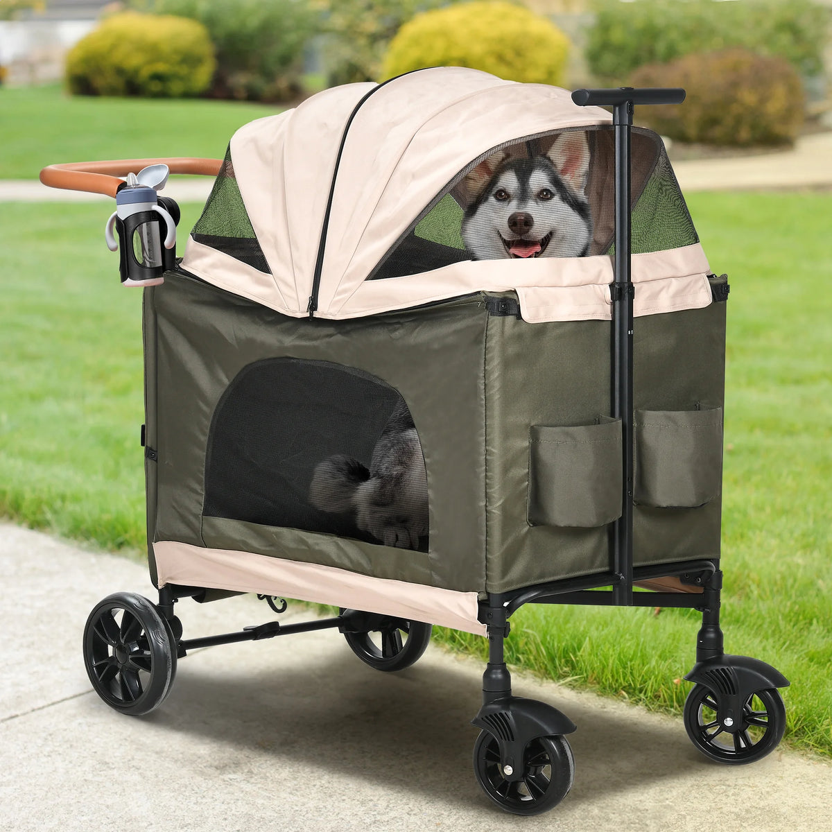 Foldable 4 Wheels Dog Stroller with Storage Basket X893