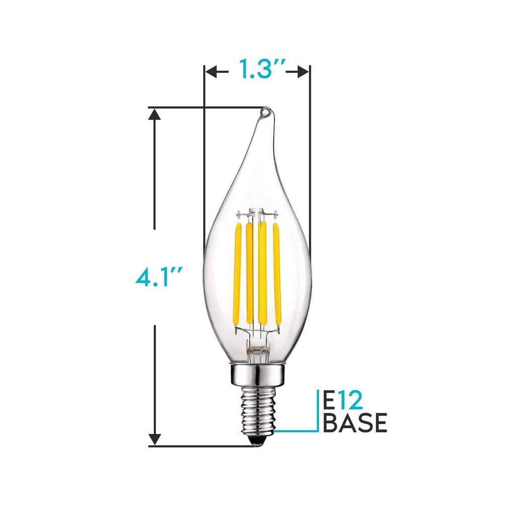 Vintage Candelabra E12 LED Bulb 5w, 550 Lumens, 2700K Warm White, Dimmable, Flame Tip Clear Glass (24 Pack) L3303