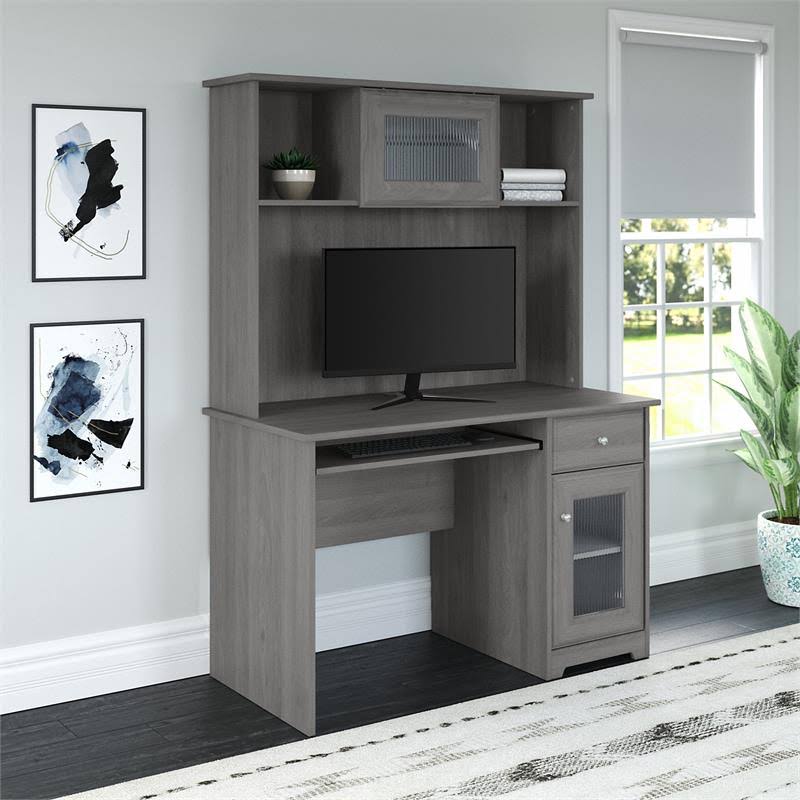 Small Computer Desk with Hutch and Keyboard Tray, 48W, Gray E142794