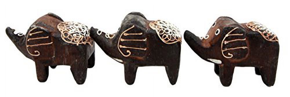 Hand Made Wood Elephant Family Miniature Figurine Set 2.5"L A87555