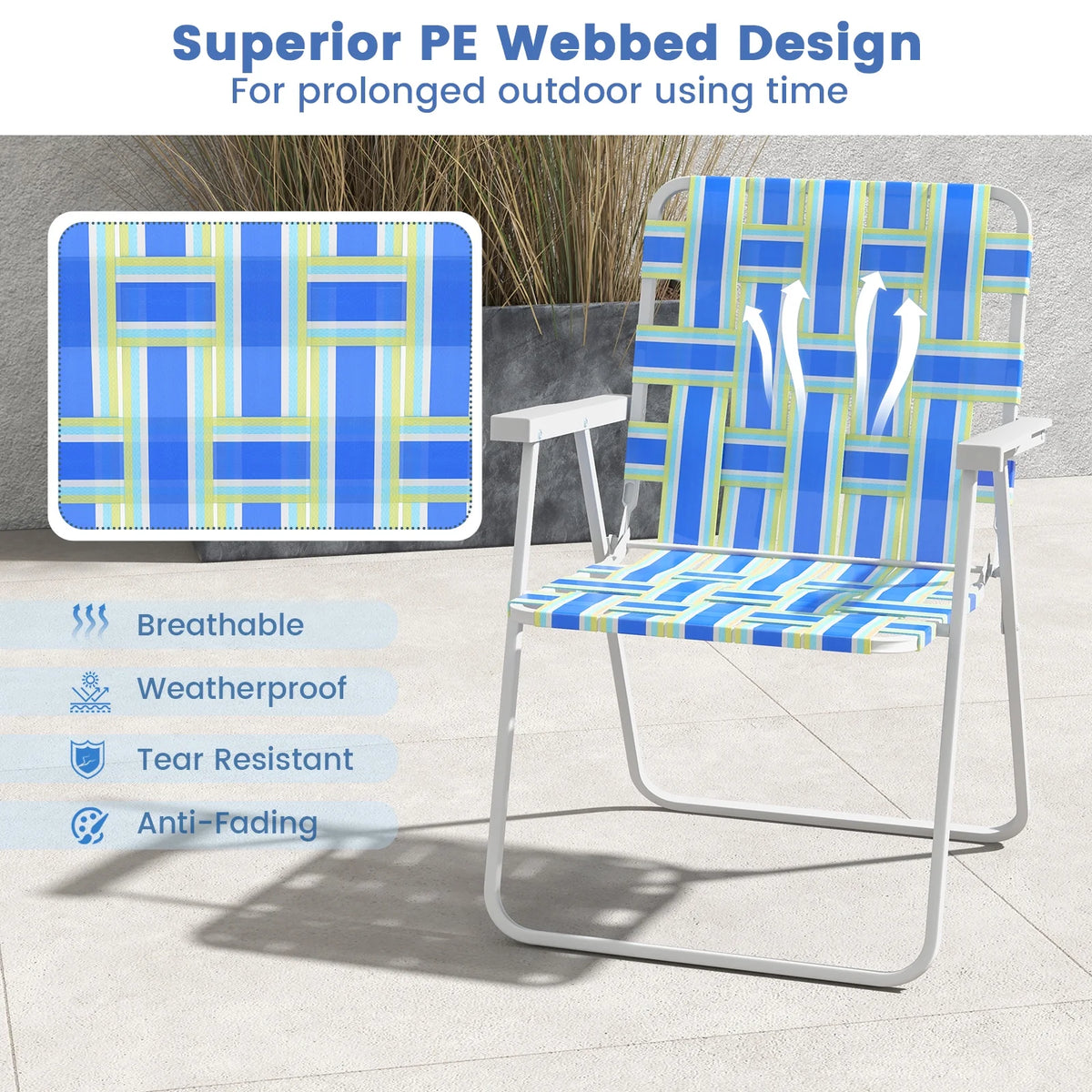 2PCS Lightweight Folding Beach Chair Blue H449