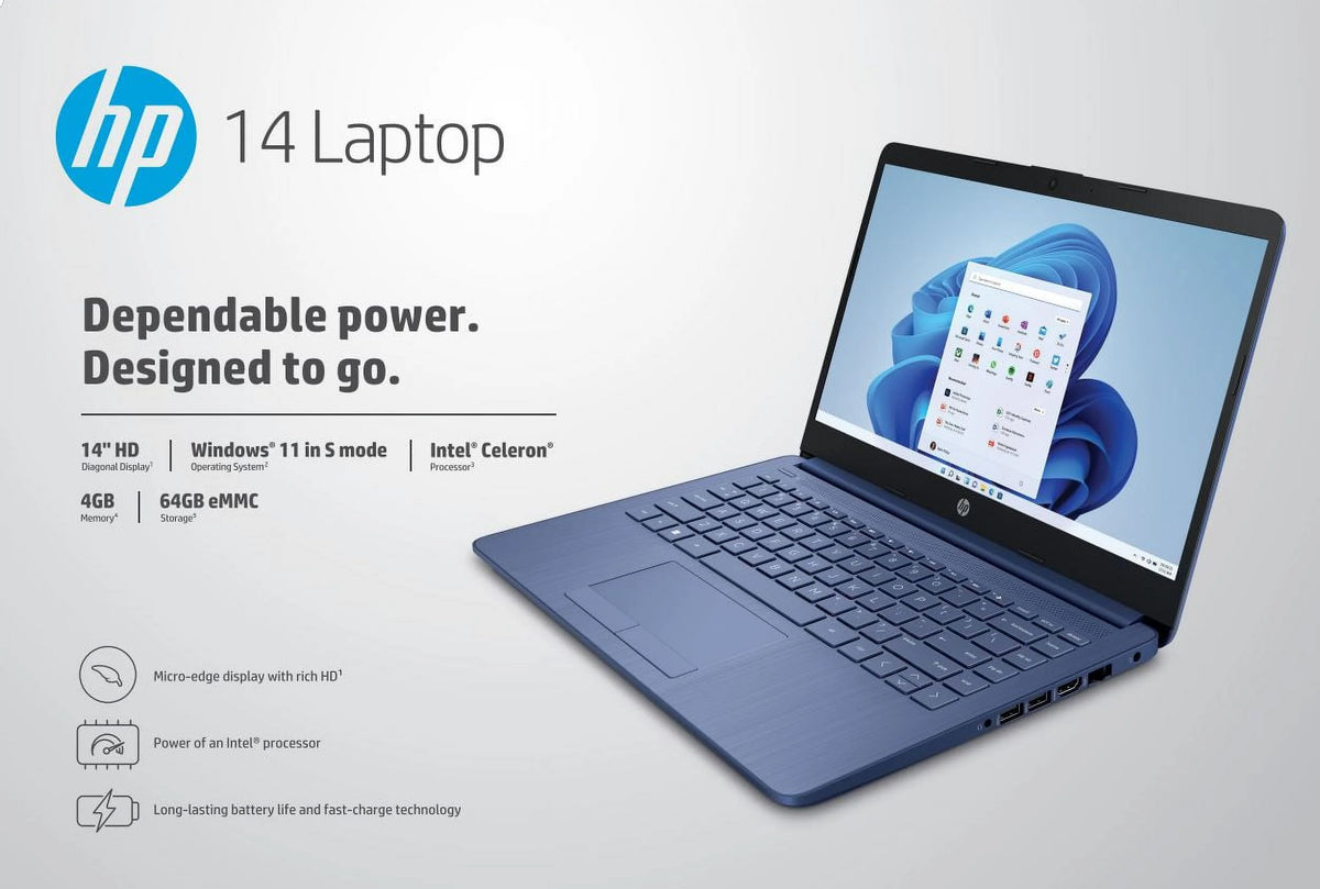 14" Laptop, Intel Celeron N4120, 4GB RAM, 64GB eMMC, Blue Z650594