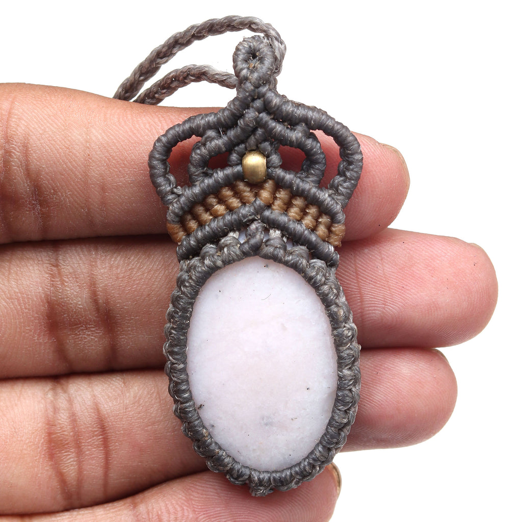 Macrame Pink Opal Gemstone Handmade Necklace K385372