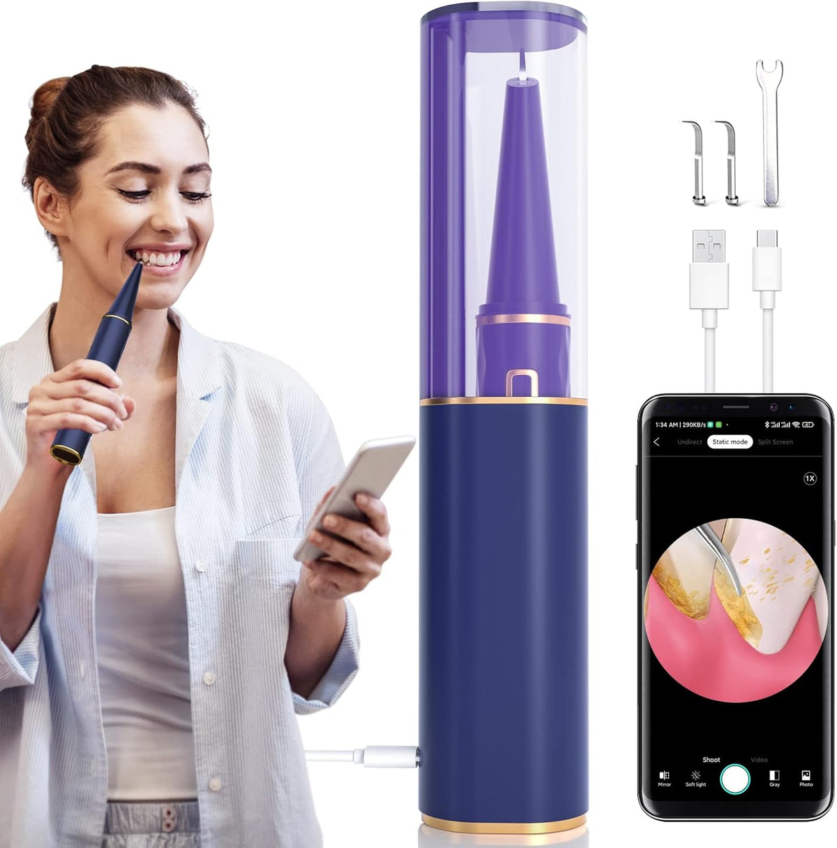 1080P HD WiFi Camera Electric Tooth Cleaner Calculus Remover, Pack of 2 Q71151