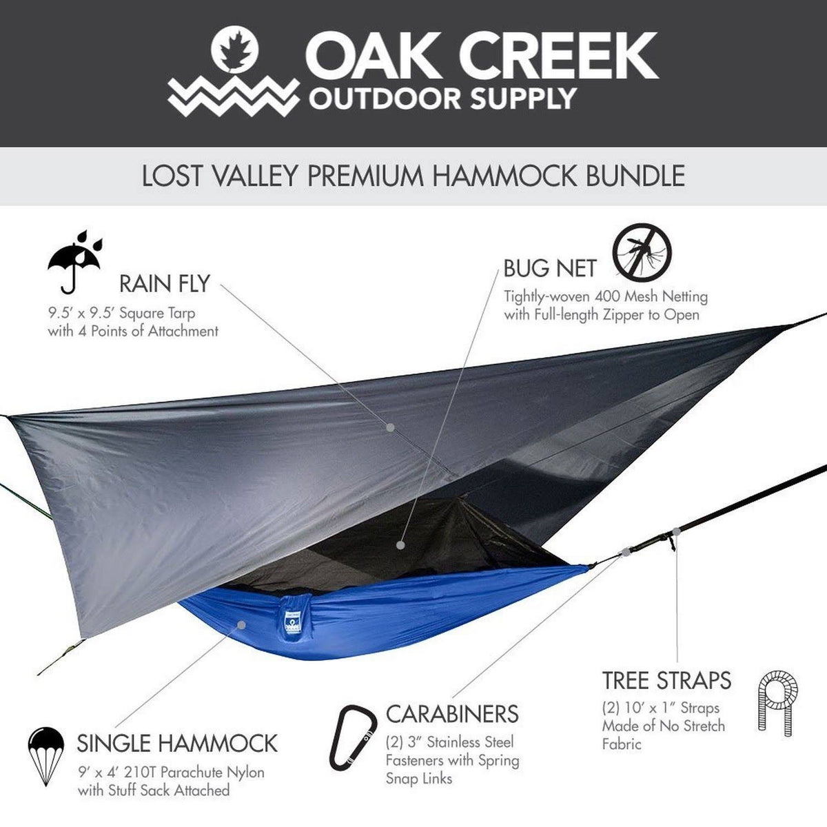 Camping Hammock with Mosquito Net Rain Fly Tree Straps V67714