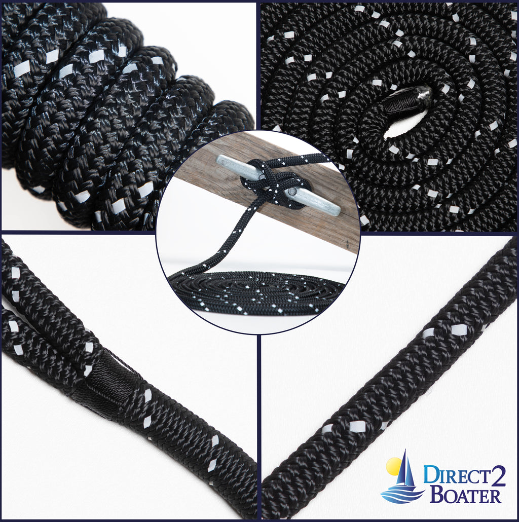 3/8" x 15' Black (2 Pack) Double Braided Nylon Dock Line L884