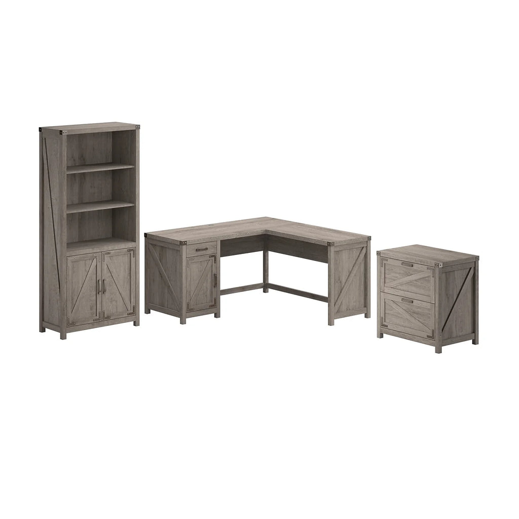 L Shaped Desk with File Cabinet and Bookcase N123056