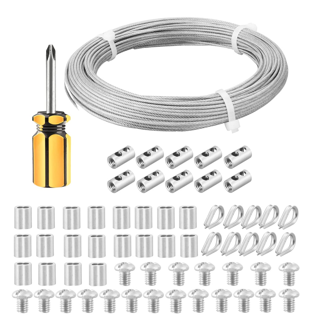 5/64 Coated Stainless Steel Wire Rope 328ft with Thimbles, Crimping Sleeves, Wire Rope Clips X604