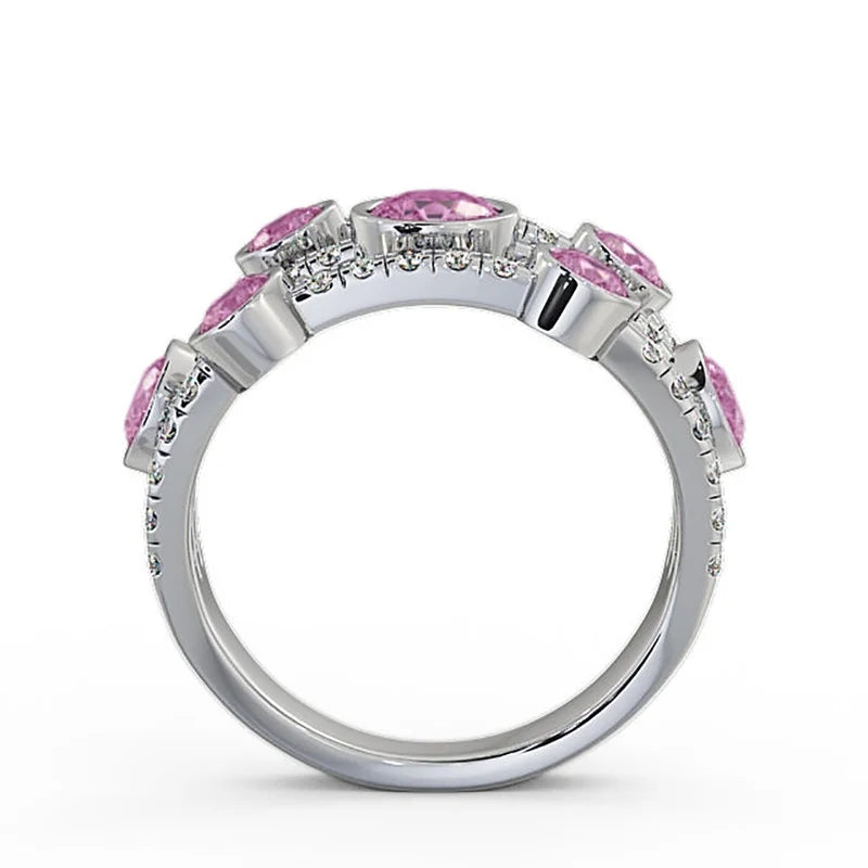 14K White Gold Eternity Band with Round Cut Pink Sapphire V84051