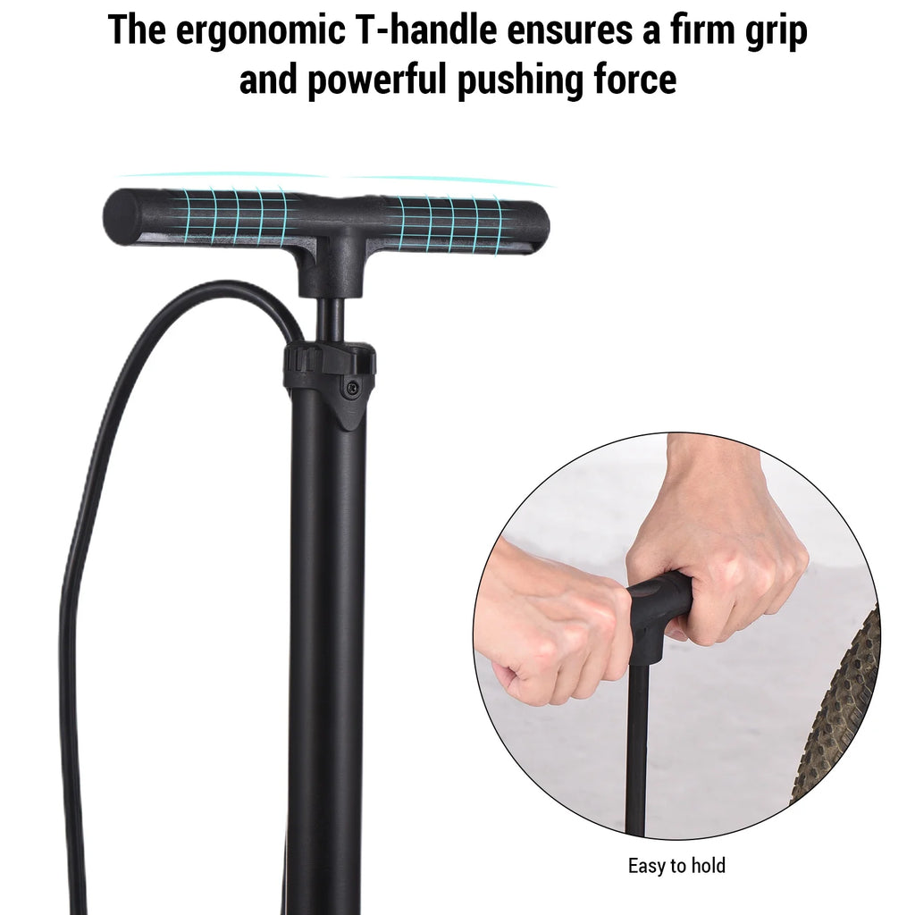 Bike Floor Pump with Pressure Gauge 230PSI, Folding Pedal, Presta/Schrader Valve A4165