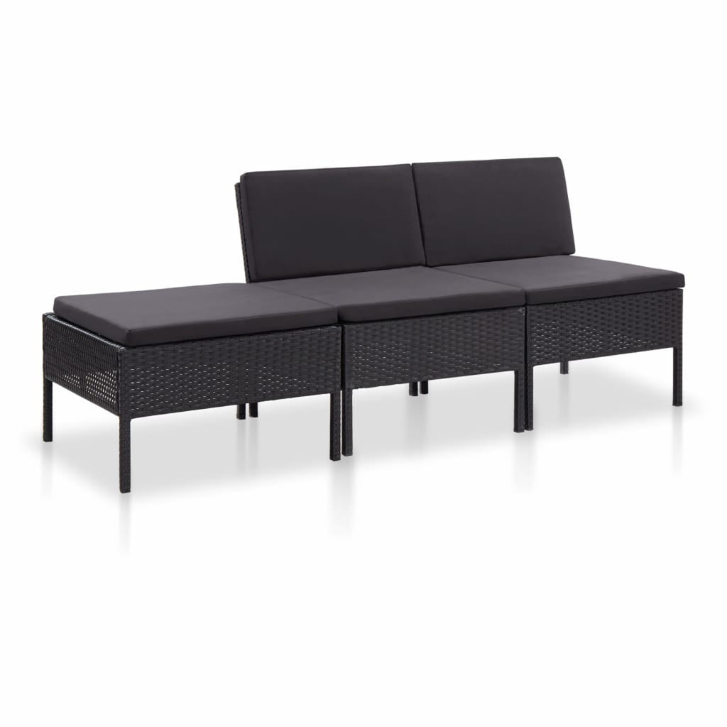 3 Piece Poly Rattan Outdoor Sectional Sofa Set with Cushions Steel Frame H2465