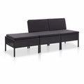 3 Piece Poly Rattan Outdoor Sectional Sofa Set with Cushions Steel Frame H2465