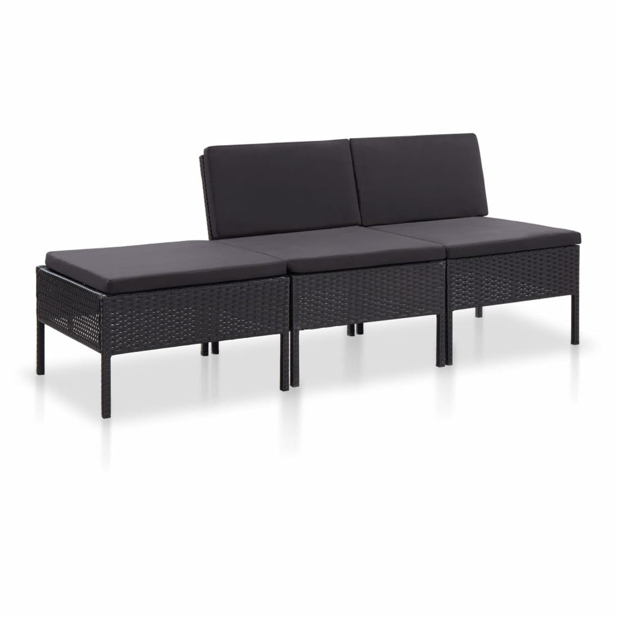 3 Piece Poly Rattan Outdoor Sectional Sofa Set with Cushions Steel Frame H2465