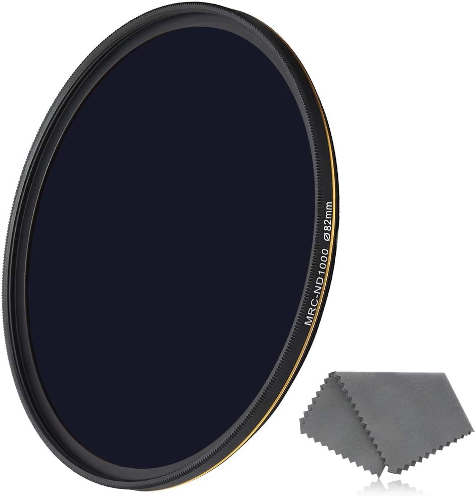 82mm ND 1000 Filter, 10 Stop Neutral Density Filter, 16-Layer Coated, German Optics Glass, Weather-Seal, Lens Cloth Pack of 2 H581