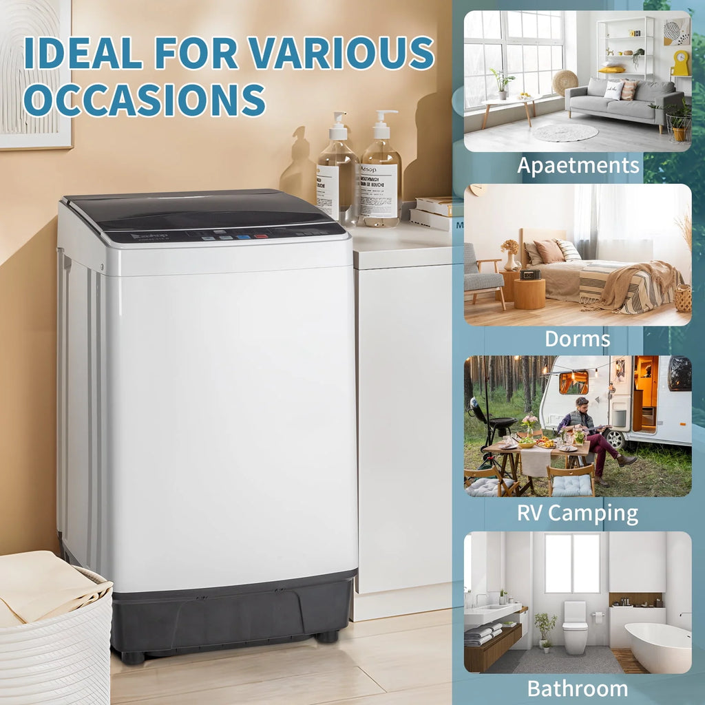 Full Automatic Washing Machine, Portable Laundry Washer with Drain Pump, White And Black S275497