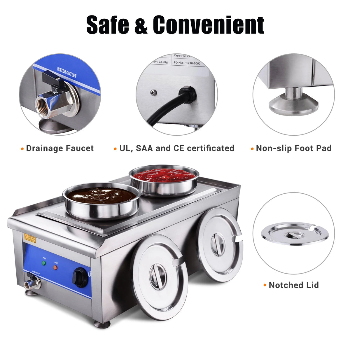 1200W Dual Pots Countertop Food Warmer Stainless Steel Commercial Bain Marie Z8360